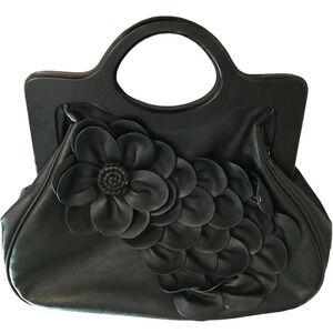 Scarleton Los Angeles Rose Wood Handle Handbag Black Purse Fashion Vegan